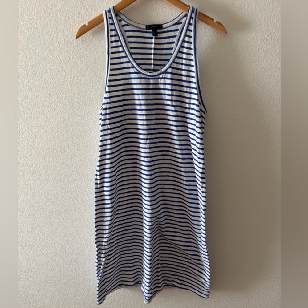 J. Crew Blue and White Striped Sleeveless Tank Mini Dress
